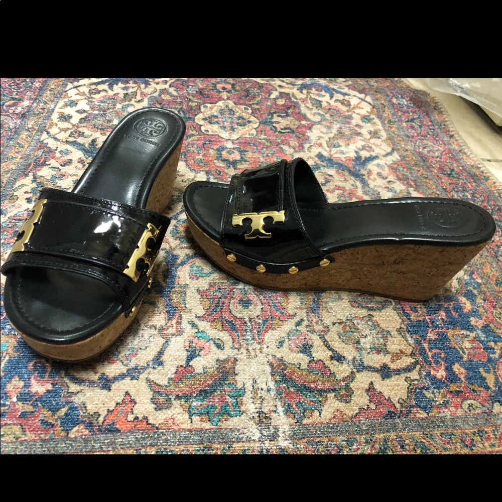 Tory Burch black wedge sandals